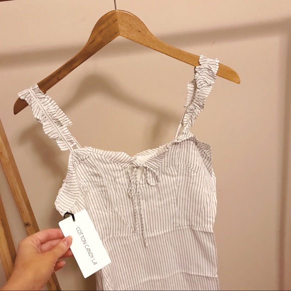 LAST ONE Tulum Ruffle Strap Striped Dress in White - Picture 6 of 6